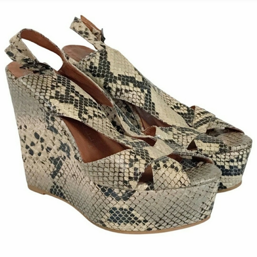 🚫SOLD Jeffrey Campbell Mariel Snakeskin Cutout Peep Toe Platform Wedge Heels